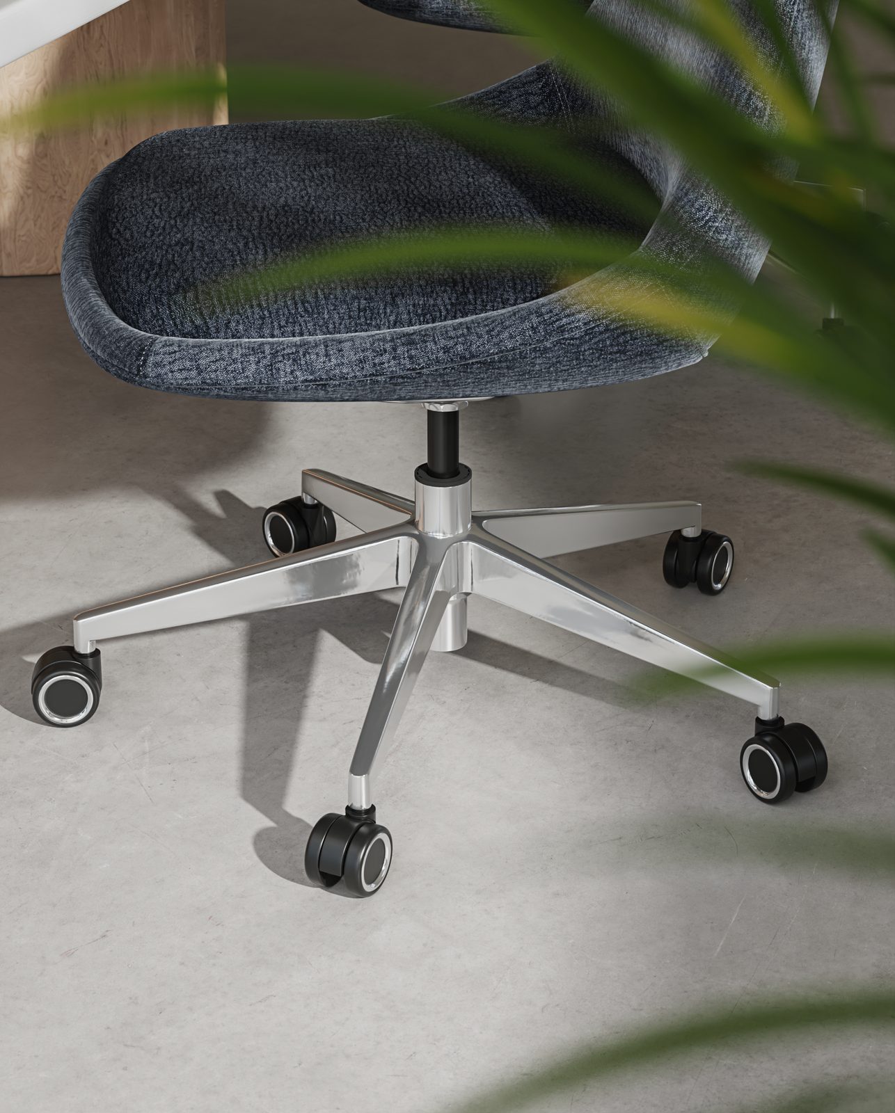 Polished five-star base on casters